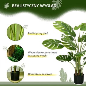 HOMCOM Sztuczna Roślina Monstera Deliciosa z Realistycznym Wyglądem, Doniczka i Cementowa Ziemia, 17,5 cm x 17,5 cm x 120 cm, Zielona