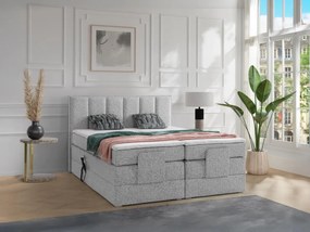Zestaw kontynentalny zagłówek + stelaże elektryczne relaksacyjne + materace + nakładki na materac - 2 x 80 x 200 cm - Tkanina - Szary - KALASI marki PALACIO
