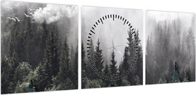 Obraz - Las z ilustrowanymi elementami (z zegarem) (90x30 cm)