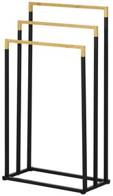 kleankin Zestaw Wieszaków na Ręczniki z 3 Drążkami, Styl Industrialny, Bambus, 45 x 22,5 x 86 cm, Czarny + Natural