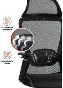 Fotel Biurowy Ergonomiczny Obrotowy LITOS Czarny Nowoczesny