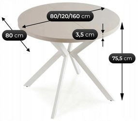 Stół Okrągły Rozkładany DORIAN 80-160 cm Kaszmir/Biały Nowoczesny
