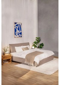 Szarobrązowe tapicerowane łóżko dwuosobowe ze schowkiem i stelażem 180x200 cm Thessa Pillow – Bonami Selection