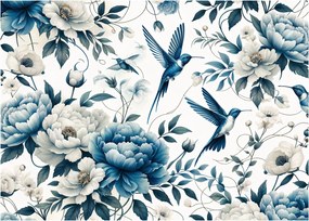 Obraz - Kolibry z kwiatami (70x50 cm)