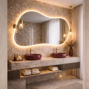 Lustro dekoracyjne o nieregularnym kształcie z podświetleniem FLOW Flex LED | Różne rozmiary | Różne kolory : Kolor tafli szkła - Srebrny, Rozmiar - 100x80