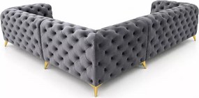 (Wyprzedaż) Nowoczesny tapicerowany narożnik Chesterfield Moet w stylu glamour 323x262, tkanina Amor Velvet 21 szary