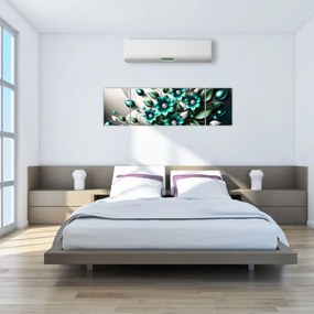 Obraz - 3D turkusowe kwiaty (170x50 cm)