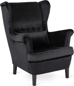 Fotel Uszak Wypoczynkowy KLARIS 2 Czarny Welurowy do Salonu Nowoczesny Loft