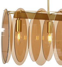 Lampa wisząca w stylu Art Deco złota z bursztynowym szkłem owalna 5-punktowa - Mochan ArtDeco Oswietlenie wewnetrzne