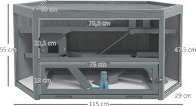 PawHut Klatka dla chomika, 3 poziomy, wyjmowana taca, Drewno/Metal, 115x60x55 cm