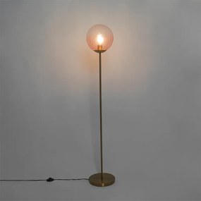 Lampa podłogowa w stylu art deco mosiądz z różowym szkłem - Pallon