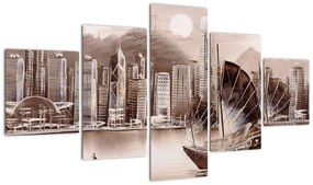 Obraz - Victoria Harbor, Hongkong, efekt sepii (125x70 cm)