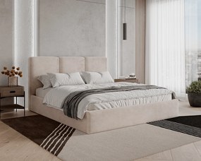 BESILIO Łóżko tapicerowane z pojemnikiem 160x200 Mira - Łóżko slim, łóżko minimalistyczne, stelaż metalowy- Beżowy