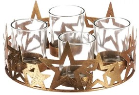 Świecznik adwentowy ze szklanymi elementami Gwiazda, metal, złoty, 18 x 18 x 8 cm