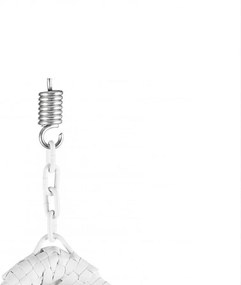 Białe wiszące krzesło KOKON ze stojakiem, biało-szara poduszka