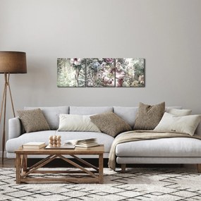Obraz kwiatów na drewnianym kole (z zegarem) (90x30 cm)