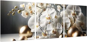 Obraz - Orchidea i złote kule (z zegarem) (90x30 cm)