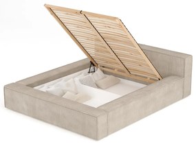 Beżowe tapicerowane łóżko dwuosobowe ze schowkiem ze stelażem 180x200 cm Voliera – Maison de Rêve
