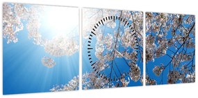 Obraz - Wiśniowe kwiaty (z zegarem) (90x30 cm)