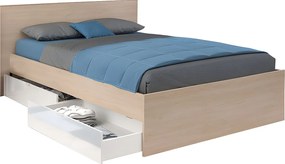 Łóżko z 2 szufladami 140 x 190 cm - Kolory: Naturalny i biały z połyskiem + stelaż - VELONA
