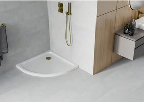 Mexen Flat brodzik półokrągły slim 90 x 90 cm, biały, syfon złoty - 41109090G