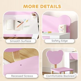 AIYAPLAY Zestaw biurka dla dzieci, stół roboczy i krzesło z misiem, szuflada, do pisania i tworzenia, 3-8 lat, Różowy