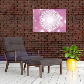 Obraz na szkle mandali na różowym tle (70x50 cm)
