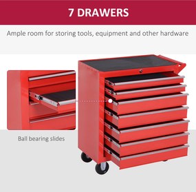 DURHAND Wózek Narzędziowy, 2 Małe &amp; 5 Dużych Szuflad, Stal, Do 150 kg, 69 x 33 x 75 cm, Czerwony