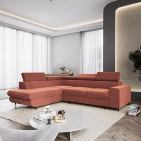 Masseno Narożnik VELISS z funkcją spania i pojemnikiem na pościel Narozniki L, Rozkładana sofa - Koralowy, CASTEL 55