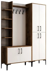 Wieszak z półką na buty, półkami i szafką Viyana Walnut and White