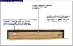 Wisząca półka w stylu industrialnym dąb artisan - QA-05