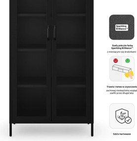 Witryna szklana do salonu metalowa czarna ANGELO Modern 800 x 1850 x 450 mm