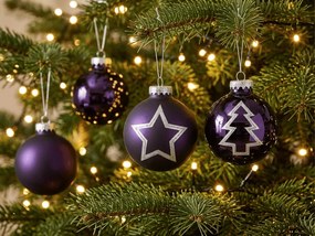 Zestaw 12 szt. ozdób świątecznych PURPLE JOY szklane 7,5 cm, fioletowe