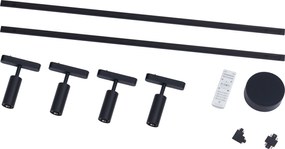 Nowoczesny system oświetlenia szynowego z 4 czarnymi reflektorami jednofazowymi - Magnetic Samson