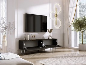 Szafka RTV: Czarny Matowy/Czarny Błyszczący, Nogi Chromowane, 170 x 52 x 32 cm