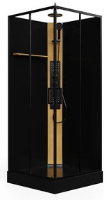 Kabina prysznicowa kwadratowa z hydromasażem i bambusowymi panelami - Czarny - szer. 90 x gł. 90 x wys. 225 cm - DESULO