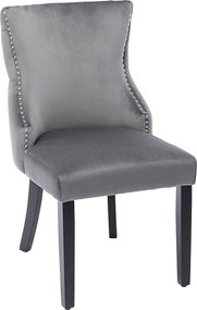 Zestaw 6 welurowych krzeseł, nogi z litego drewna, pikowane oparcie – szary