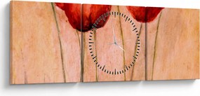 Obraz - Czerwone tulipany (z zegarem) (90x30 cm)