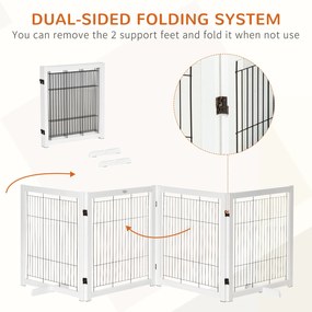 PawHut Składana bramka ochronna dla psów drewniana i stalowa biała 305x35x82 cm | Aosom PL