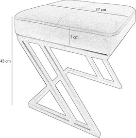 Pufa ZETA tkanina Welur loft ławka podnóżek metal : Kolor Stelaża - Złoty, Kolor tkaniny - VELVET - MG15, Typ tkaniny - Velvet