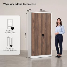 Szafa biurowa wysoka Eco Design Jan H, 90x40x195 cm, biały/orzech
