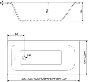 Mexen Vega wanna prostokątna 150 x 70 cm z obudową, biała - 55011507000X