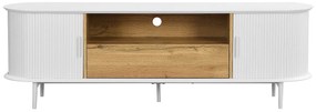 Szafka RTV z 2 przesuwnych drzwiczek, 1 szufladą i 1 wnęką z MDF - Biały i naturalny - VELURANI
