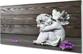 Szklany Panel Aniołek wśród Kwiatów na Drewnie