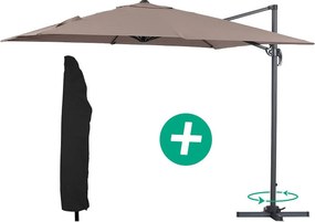 Parasol ogrodowy "Sun 3" - Kwadratowy - 3 x 3 m - Szaro-brązowy + Pokrowiec ochronny