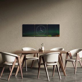 Obraz zorzy polarnej (z zegarem) (90x30 cm)