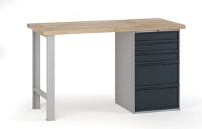 Stół warsztatowy G7, blat bukowy, 1500 x 685 x 840 mm, 1x kontener, 5x szuflada, grafitowy