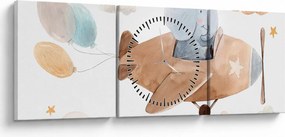 Obraz - Akwarela słoń w samolocie (z zegarem) (90x30 cm)