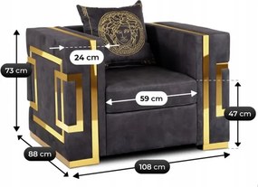 Fotel Wypoczynkowy PALLAZO 1S Czarny/Złoty Welurowy Nowoczesny Glamour