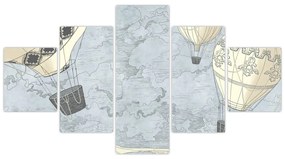 Obraz - Balony nad miastem, zimne odcienie (125x70 cm)